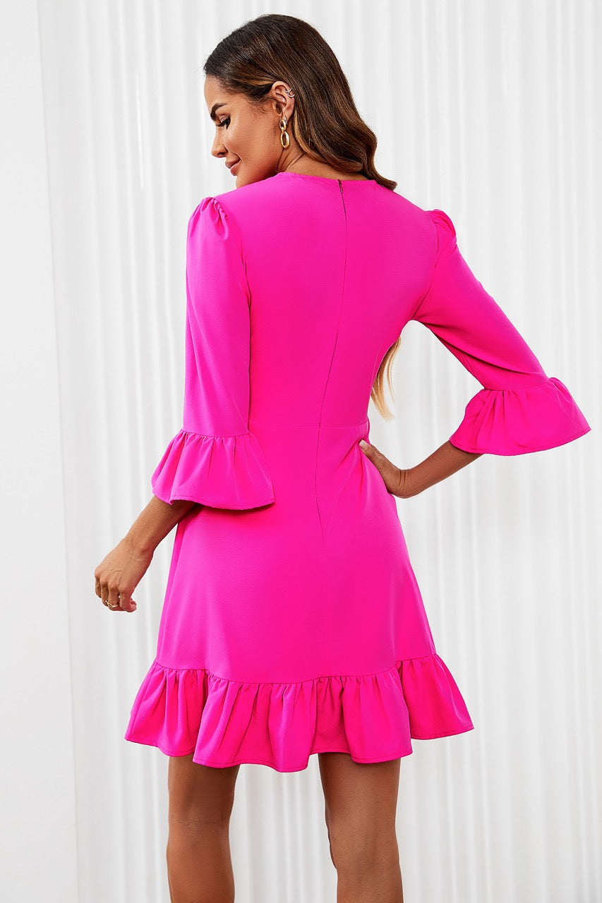 Jurk met ruches in fuchsia roze