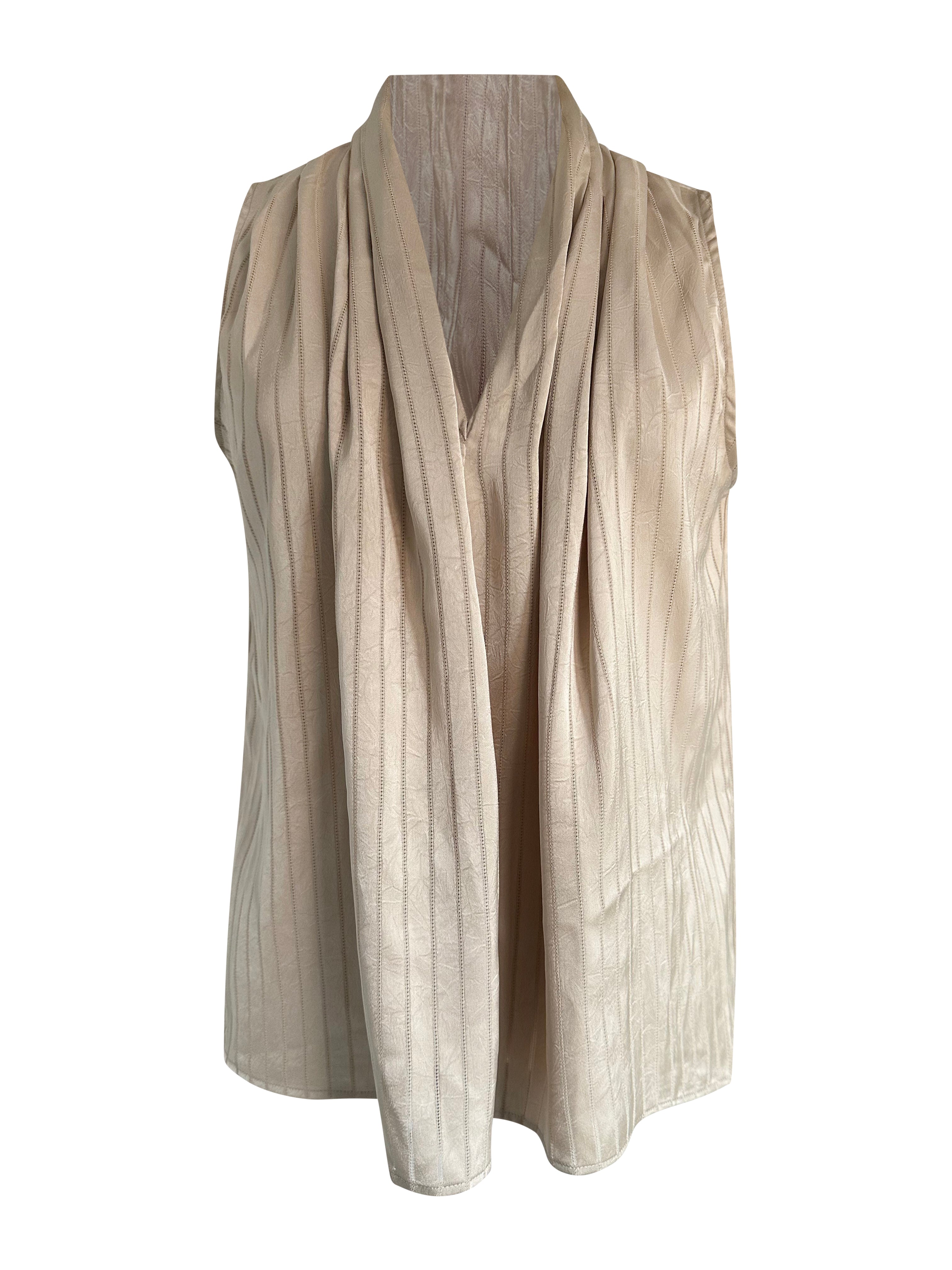 Beige Mouwloze Top met Gestreepte Structuur – Elegant & Fris